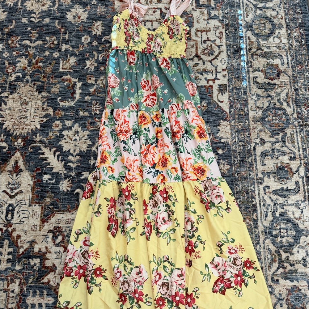 Floral Tiered Sundress for Kids - Yellow & Green